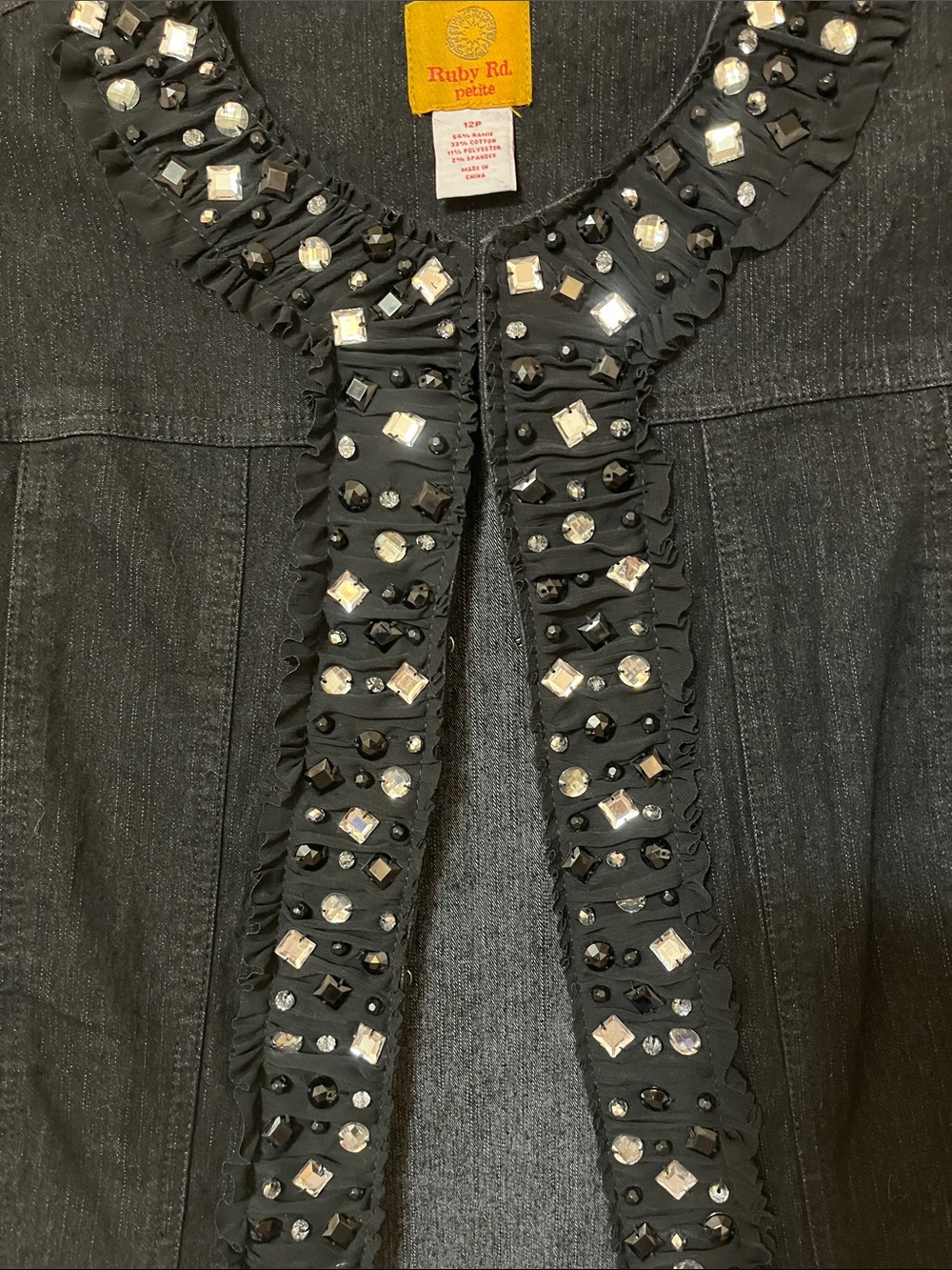 Ruby Rd. Black Embellished Jean Jacket - Picture 6 of 8